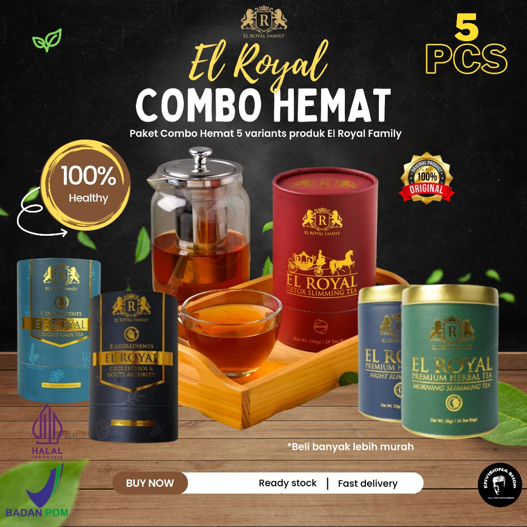 PAKET KOMBO HEMAT EL ROYAL FAMILY  - 1 pcs El Royal Morning & Night Tea, 1 pcs El Royal Detox Tea, 1