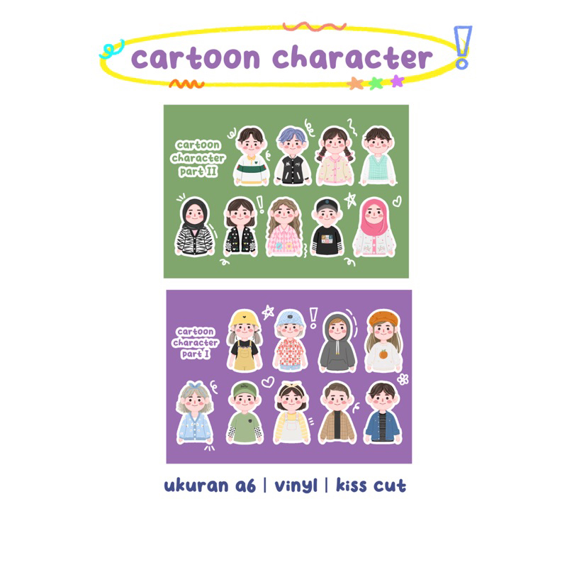 

sticker cartoon character sticker sheet bujo journaling planner aestetik cute