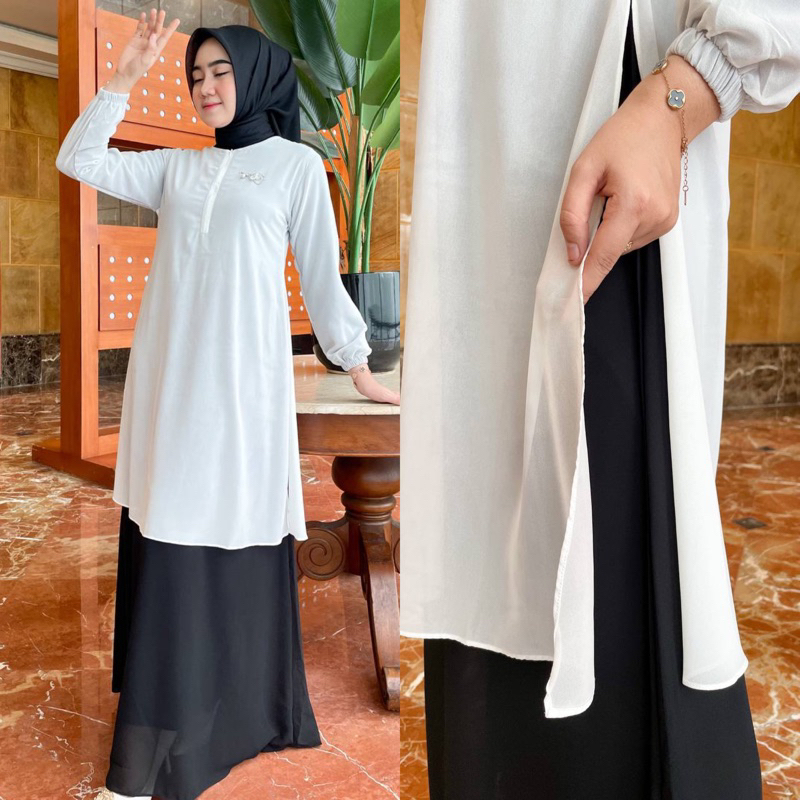 Gamis Malaysia hitam putih ceruty busui /Gamis Putih/Gamis Malaysia/Gamis Hitam Putih/Seragam PNS/bi