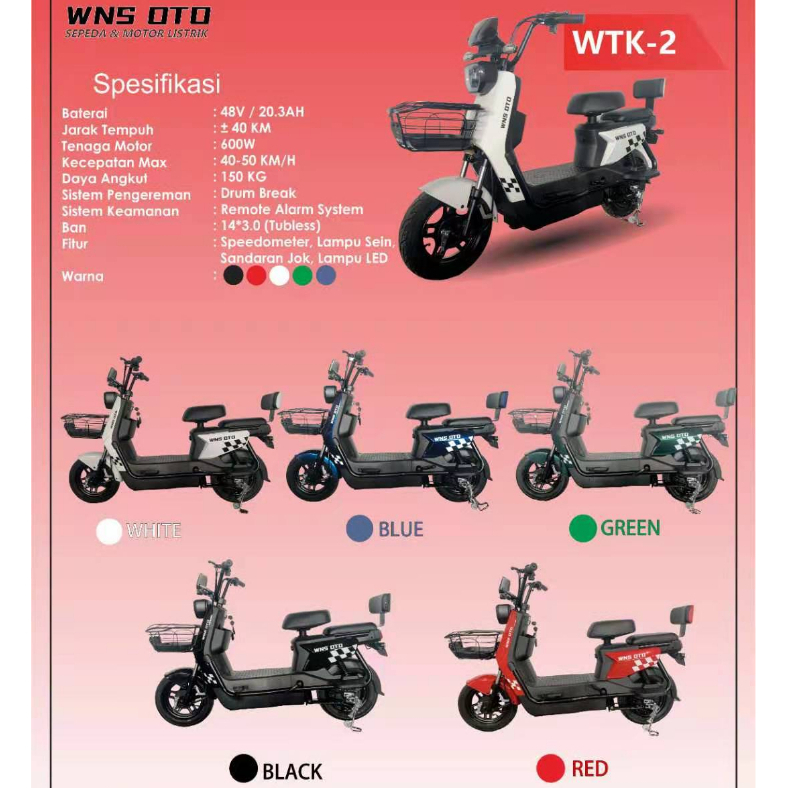 Sepeda Listrik WTK 2  WNS OTO Mopet Setara Nimbuz Nimbuzz Motor Speedometer Digital 600 watt