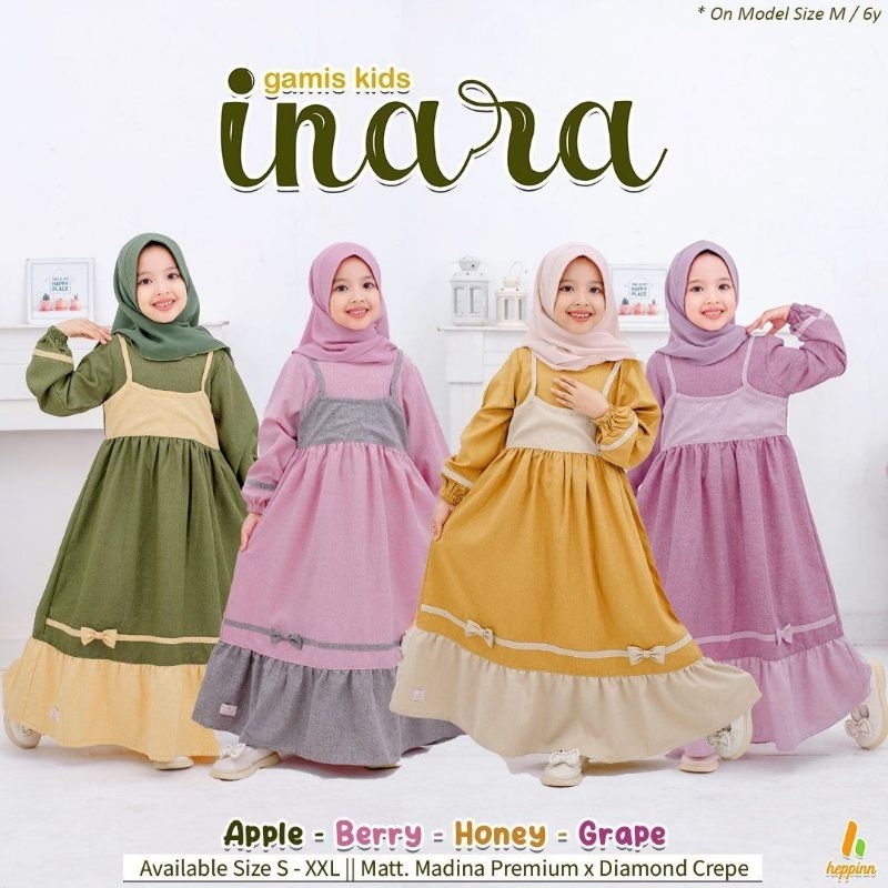 Gamis Anak Cantik Inara Dress Pesta Baju Anak Muslim Cewek Setelan Hijab TK Balita Usia Tanggung 6 8 10 Tahun