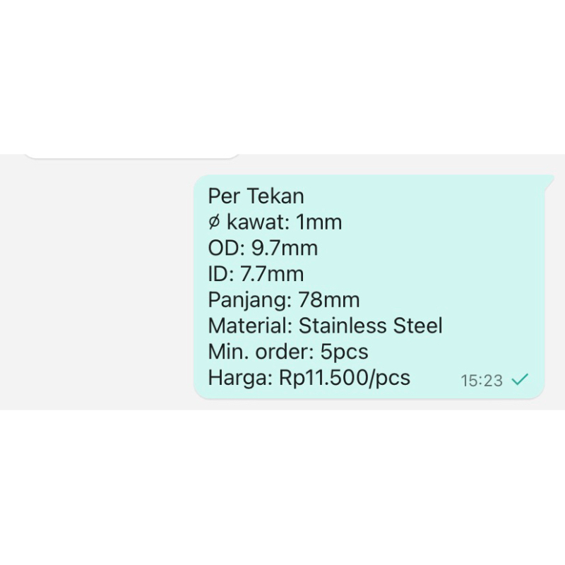 per spring Pegas Tekan OD 9,7mm Kawat 1mm Panjang 78mm Stainless