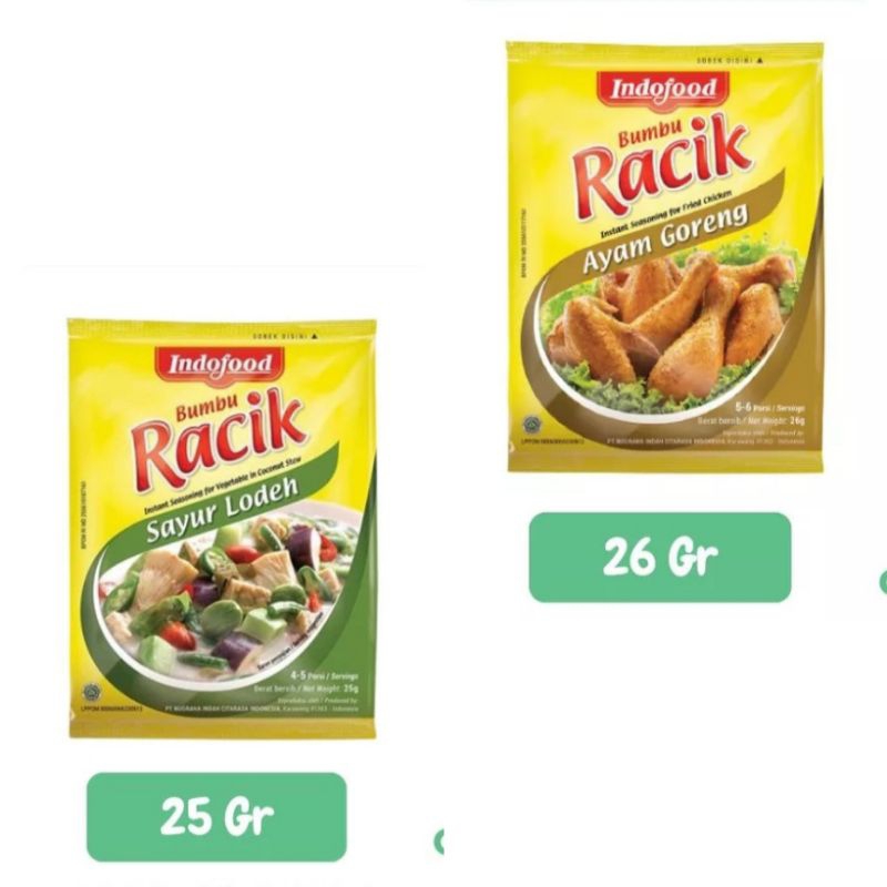 

Indofood Bumbu Racik Ayam Goreng 26gr Sayur Lodeh 25gr