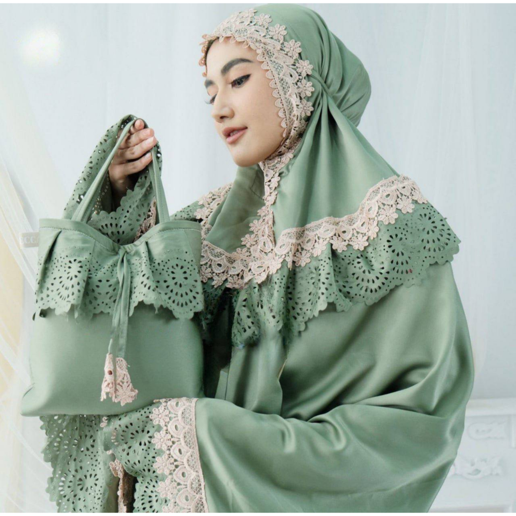 Mukena Dewasa Alesha Laser Cut renda bunga motif mewah