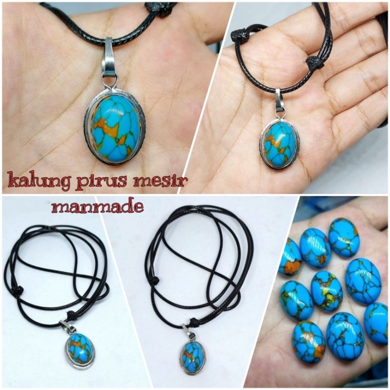 kalung liontin pirus mesir urat kuro / pirus urat emas / pirus biru fanci