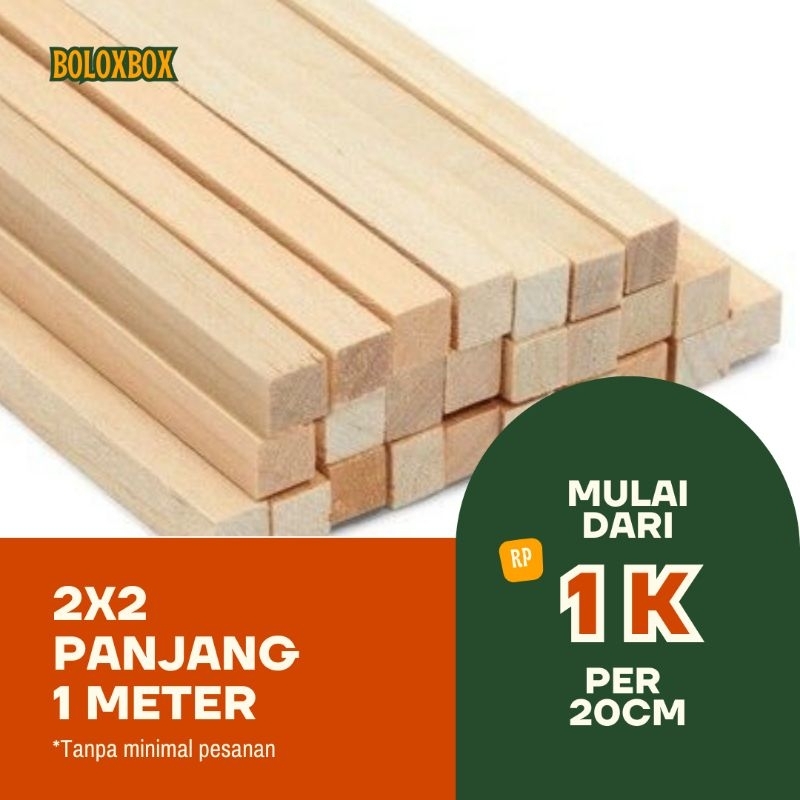 Lis kayu 2x2cm panjang 1 meter/kayu stik jati Belanda murah