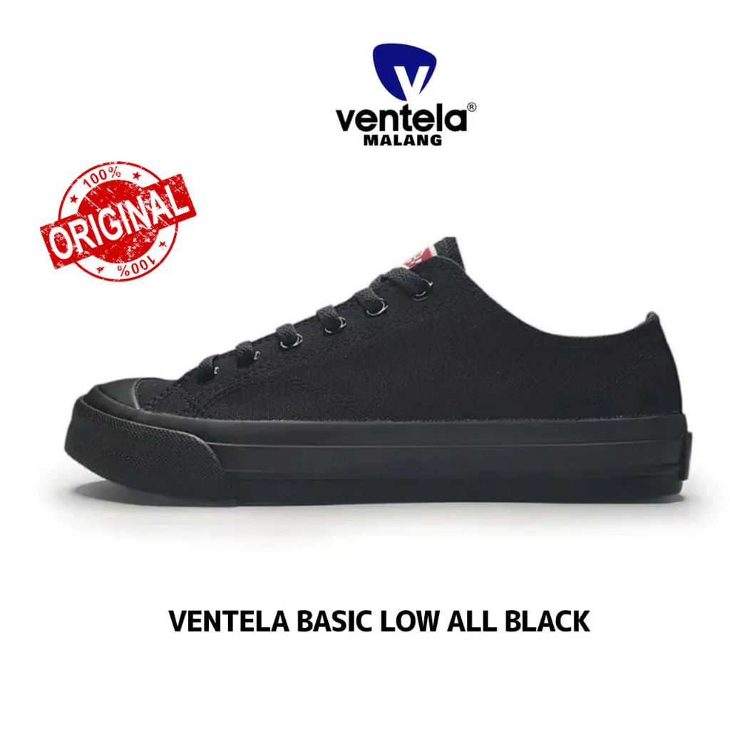 Sepatu Ventela Ventela Basic Low Allblack Original 100% Sepatu Sekolah