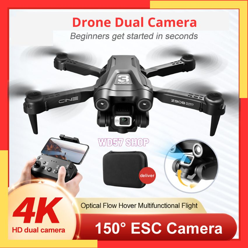 Drone Kamera 4K HD Dual Camera Sensor Otomatis Remot Kontrol Drown Pro Camera Wifi Video Foto Jarak Jauh USB Baterai Charger Optik Lipat Mini Murah