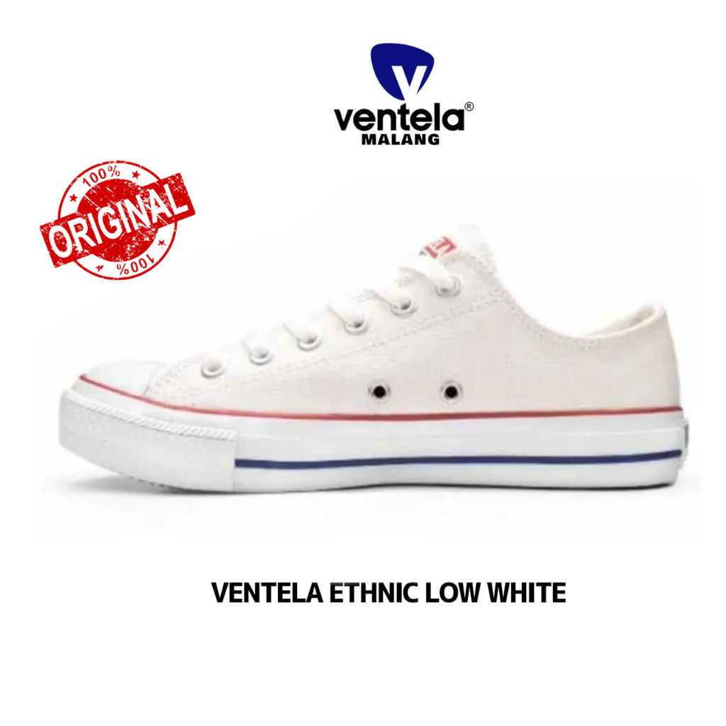 Sepatu Ventela Ethnic Low White Original 100% Sepatu Kasual Putih