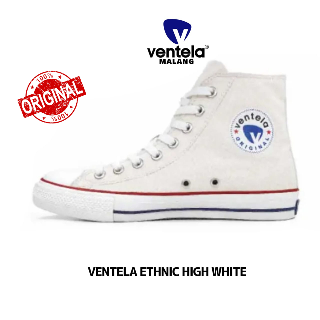 Sepatu Ventela Ethnic High White Original 100% Sepatu Kasual Putih