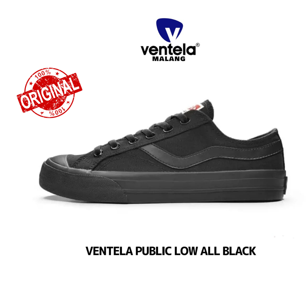 Sepatu Ventela Public Low All Black Original 100% Sepatu Hitam Sepatu Sekolah