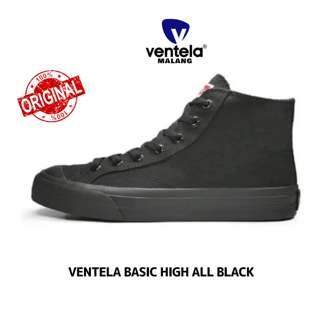 Sepatu Ventela Basic High All Black Original 100% Sepatu Sekolah Hitam