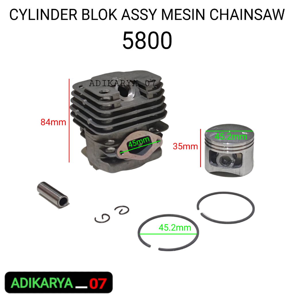 RB Cylinder Block ASSY Blok Boringan KOMPLIT Mesin Chainsaw Sinso Mini Tipe 5800 FIRMAN
