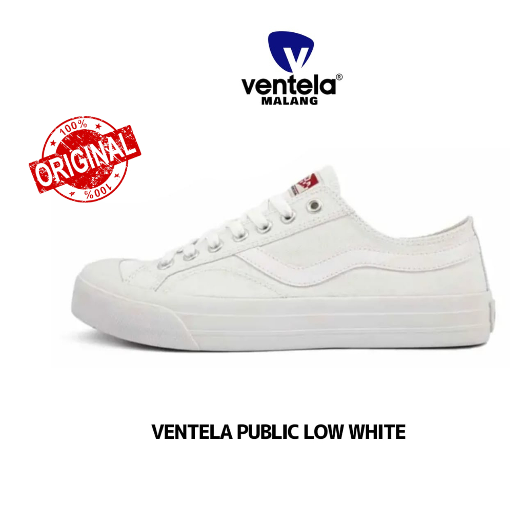 Sepatu Ventela Public Low White Original 100% Sepatu Kasual Putih