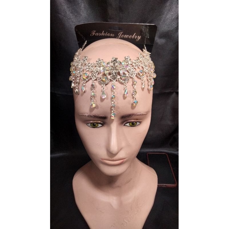 kalung+anting hiasan dahi pengantin/laca silver