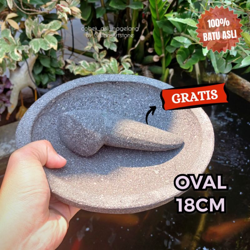 Cobek oval 18cm batu asli merapi