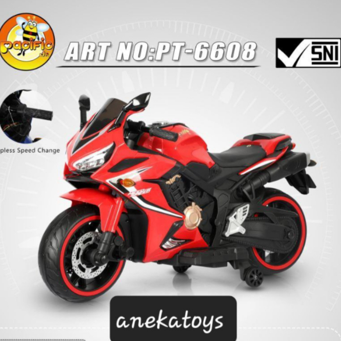 Motor Aki Anak Pacific PT6608 Ride On Kecepatan Gas Tangan 12V7Ah Motor Power 390 Watt