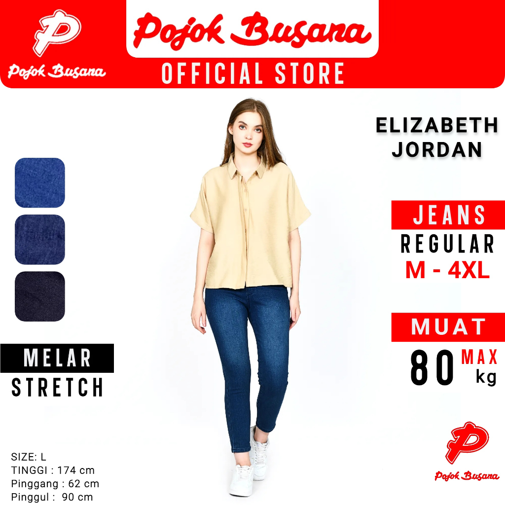 Pojok Busana ELIZABETH JORDAN Celana Panjang Jeans Premium Stretch Wanita M - 4XL  - Bawahan Denim C