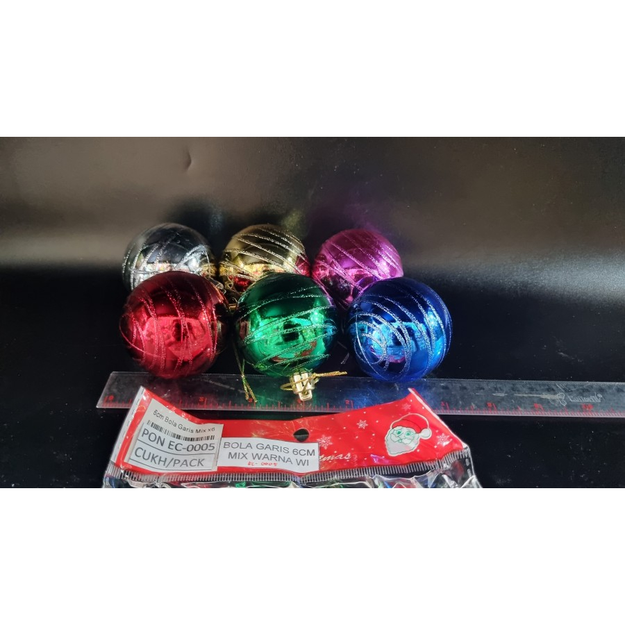 PON EC-0005 BOLA GARIS 6CM X6 MIX WARNA WI PDFD ORNAMENT NATAL HIASAN NATAL