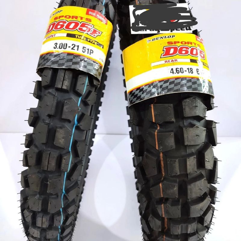 ban Dunlop semi cross/trail D605 ring 18/21 sepasang depan dan belakang ukuran 460/18 dan 300/21