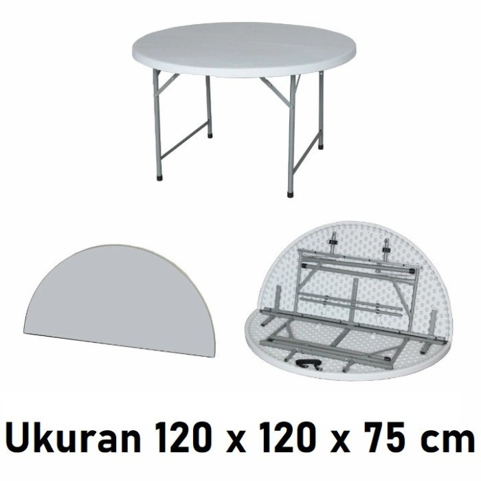 Meja bulat lipat plastik diameter 120cm fiber rapat cafe resto pameran mall kantor
