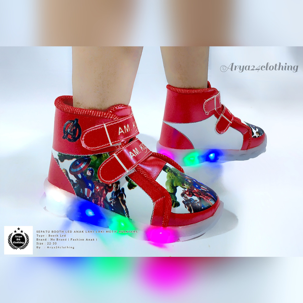 Sepatu Boot LED anak laki-laki motif Avengers TERBARU 2023