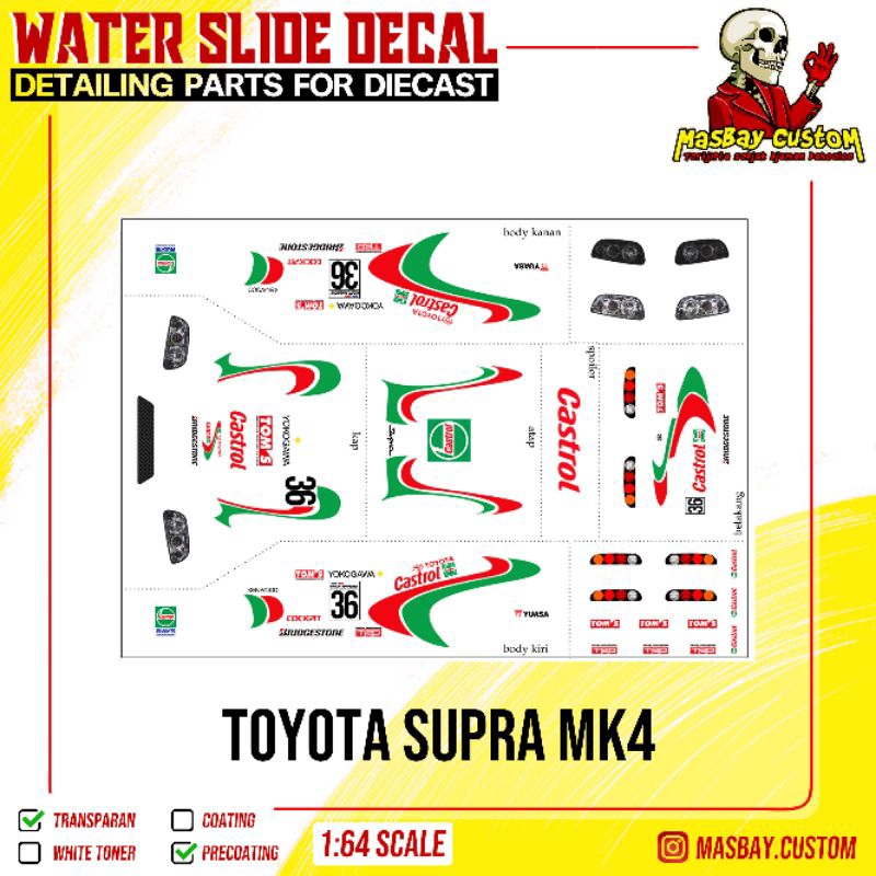 Decal Hotwheels Transparan skala 1:64 - Supra Castrol