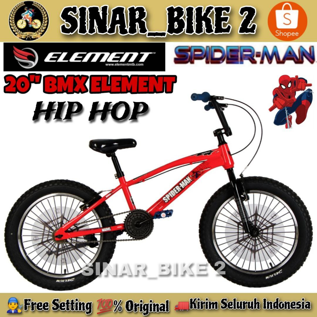 Sepeda Anak Laki BMX ELEMENT HIP HOP SPIDERMAN 20 Inch Ban Jumbo 3.0