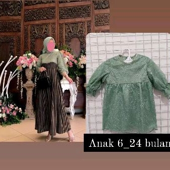 free hijab gamis baju kondangan dress satin lurik Sage hijau green couple anak ibu