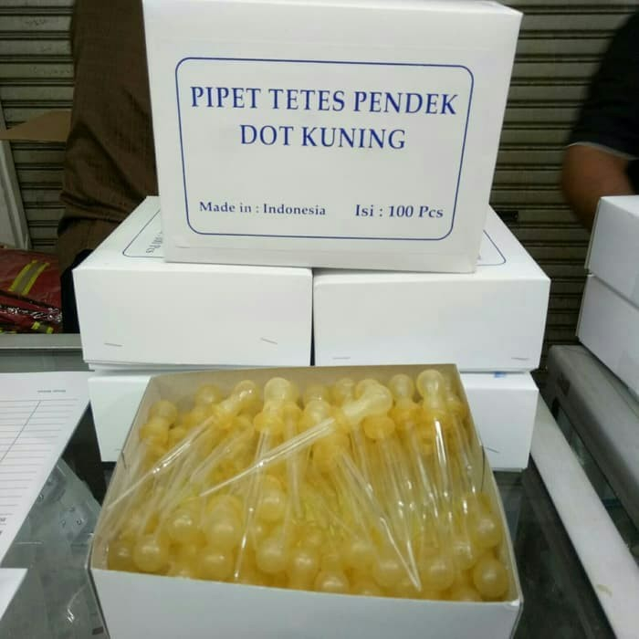 Pipet Tetes Pendek Dot Kuning / Pipet Tetes Kaca 9 CM