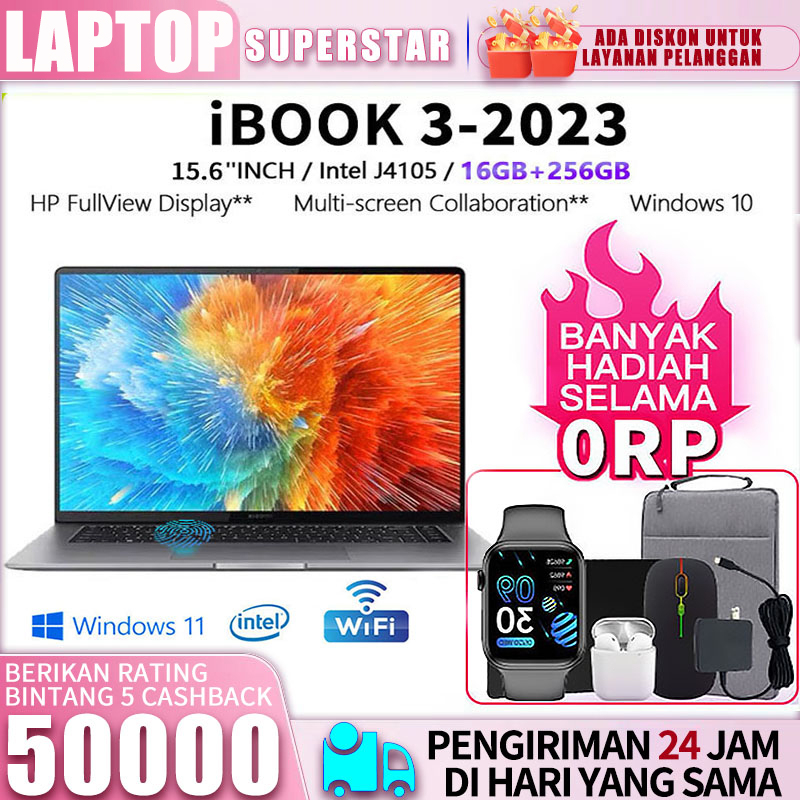 Laptop Baru 2023 Murah 15.6 Inch IPS Screen 16GB RAM 256GB OFFICE ORIGINAL SSD Intel N5095 Quad Core