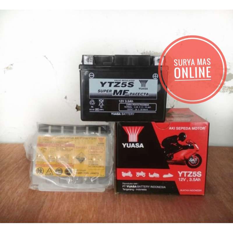 Aki yuasa ytz5s / aki kering / maintenance free untuk mio soul, kharisma, supra x 125, vixion. ytz5