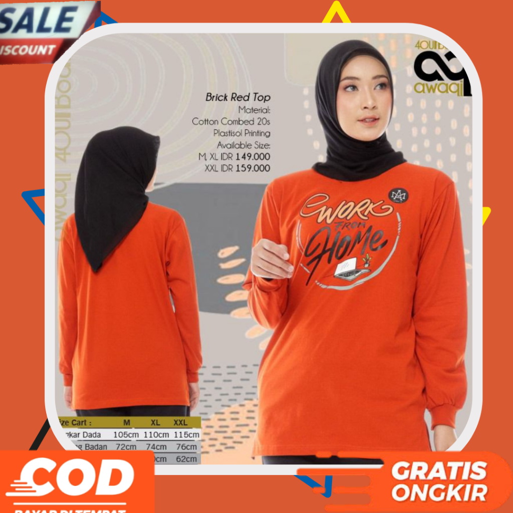 Kaos Awaqi Top Wanita || Kaos Awaqi Top Series Brick Red, Yellow, Brown Top - M, XL, XLL