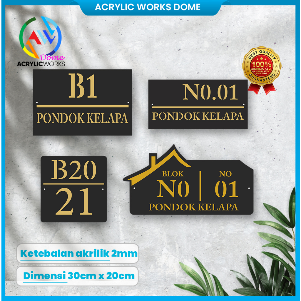 Nomor Rumah Akrilik Gold / Plat Alamat Rumah Akrilik / Papan Nomor Rumah Acrylic Gold Series