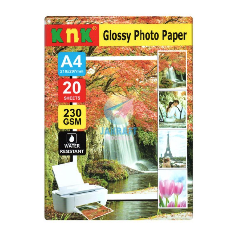 

KERTAS FOTO GLOSSY PHOTO PAPER POTO KNK LITE A4 - 10R 230 GSM