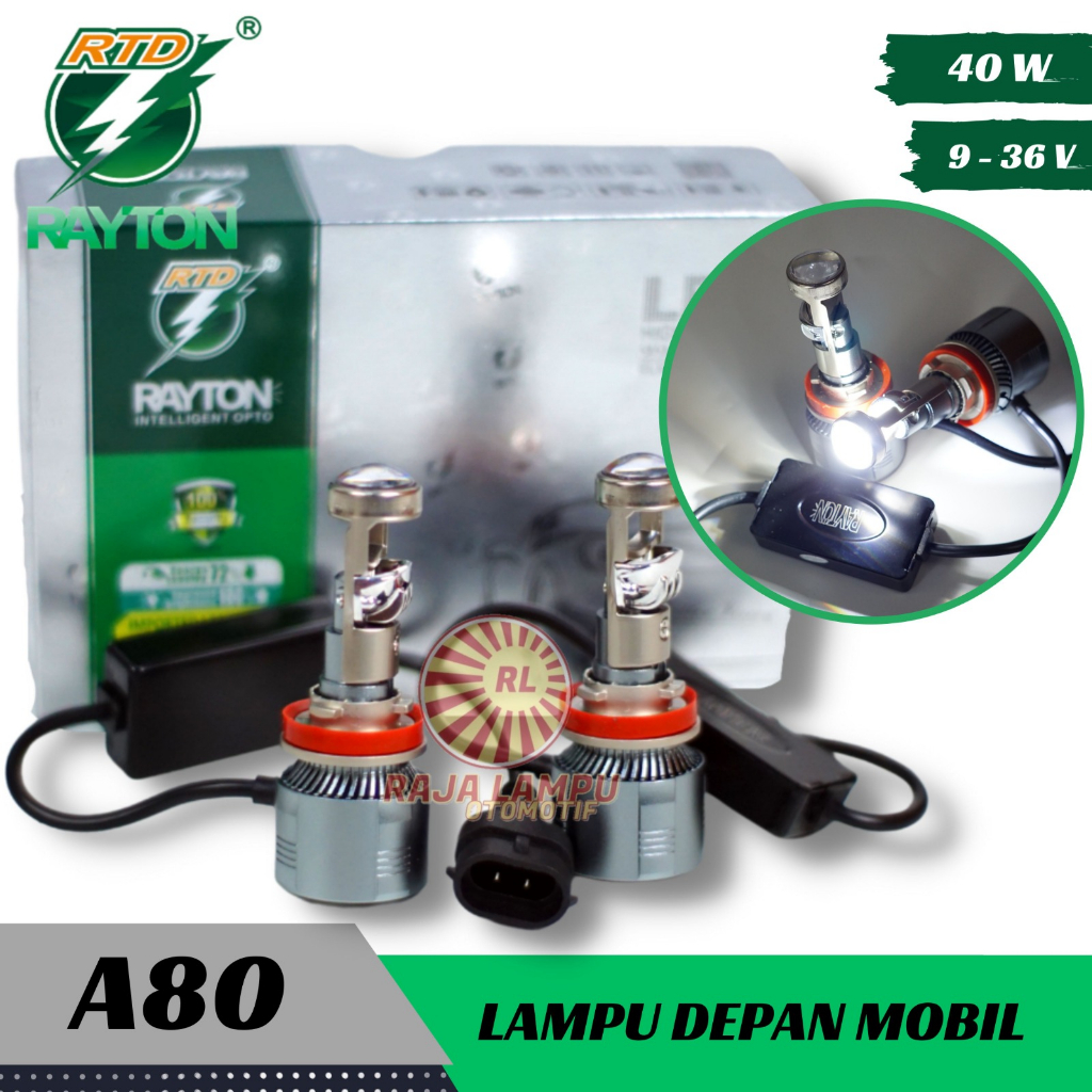 LAMPU UTAMA MOBIL 2 PCS RAYTON A80 H11 H4 H H7 KIPAS RTD LED 40 WATT 19-36V SUPER CAR