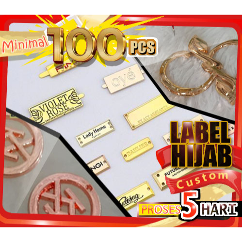 Pusat label hijab jilbab bahan metal logam alloy anhas dengan desain sendiri harga murah buat merk l