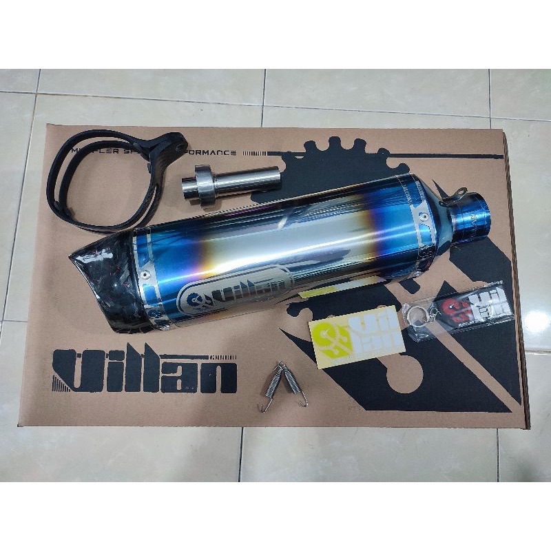 (ORIGINAL) KNALPOT VILLAN SV1 BLUE SILVER BLACK + KLEM KARBON KEVLAR INLET 50/51