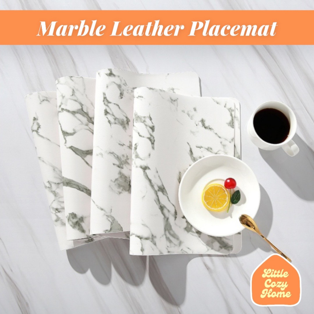 Marble Leather Placemat / Alas Meja Makan Makan / Tablemat / Taplak Meja Motif Marble Premium Mahal Luxury Kulit Leather PU Premium