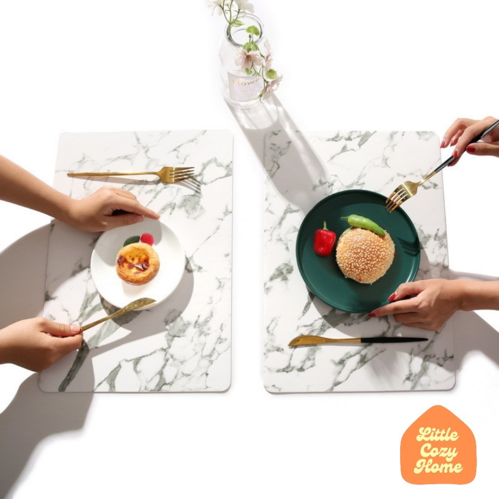 Marble Leather Placemat / Alas Meja Makan Makan / Tablemat / Taplak Meja Motif Marble Premium Mahal Luxury Kulit Leather PU Premium