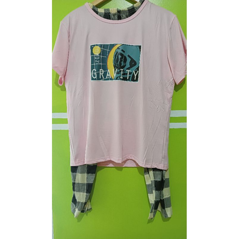 LEISURE WEAR Piyama 3in1 Baju Tidur Lengan pendek/ Celana Panjang & Pendek Polos/ Motif