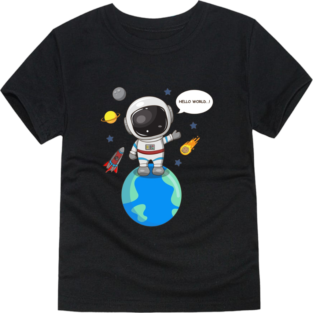Baju Kaos Anak Oversize Astronot Laki laki dan Perempuan Usia 1-10 Tahun Warna Hitam
