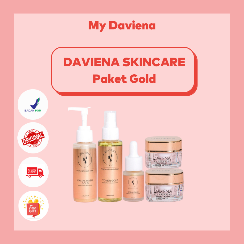 DAVIENA SKINCARE Paket Gold Series Lengkap Set Kecantikan BPOM Original Facial Wash Toner Serum Day 