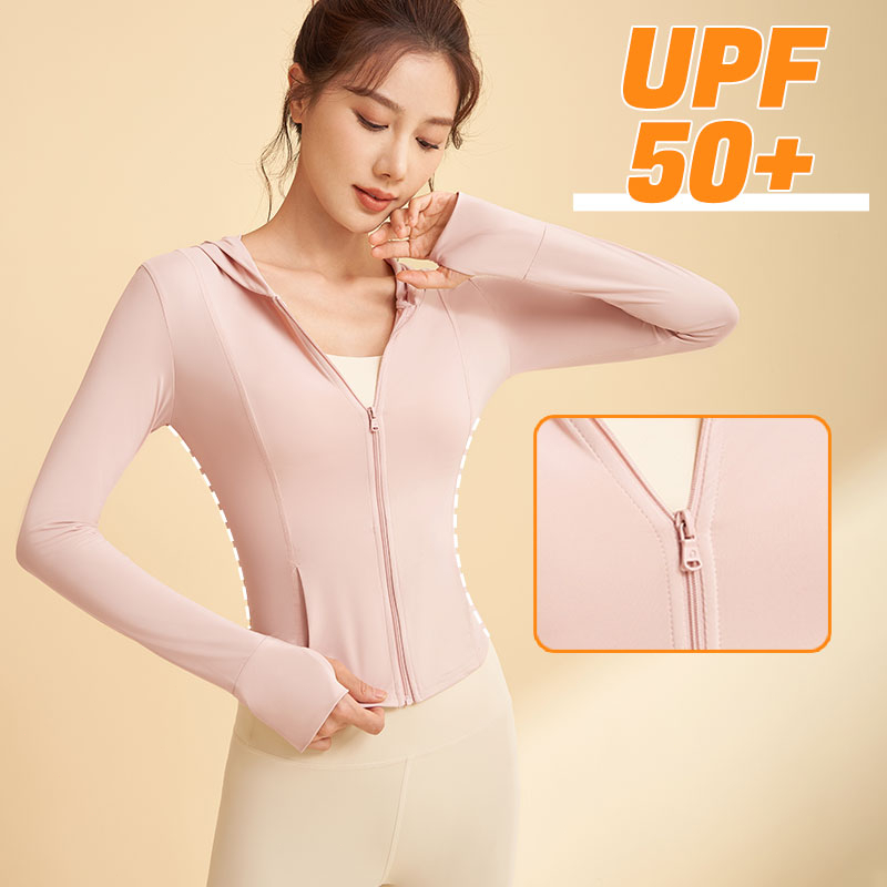 RAGA Jaket Yoga Wanita Cepat Kering Sunscreen Jaket dengan penutup kepala UPF 50+ /Anti UV