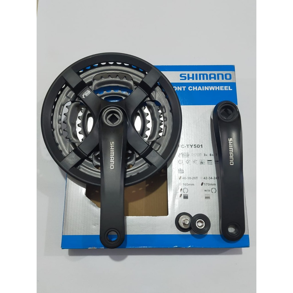 CRANK SEPEDA MTB SHIMANO 3 SPEED FC-TY501 48T 38T 28T PANJANG ARM 170MM BISA UNTUK 6 7 8 SPEED