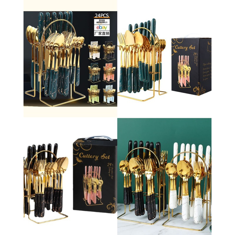 Sendok Marble set 24pcs / set alat makan sultan