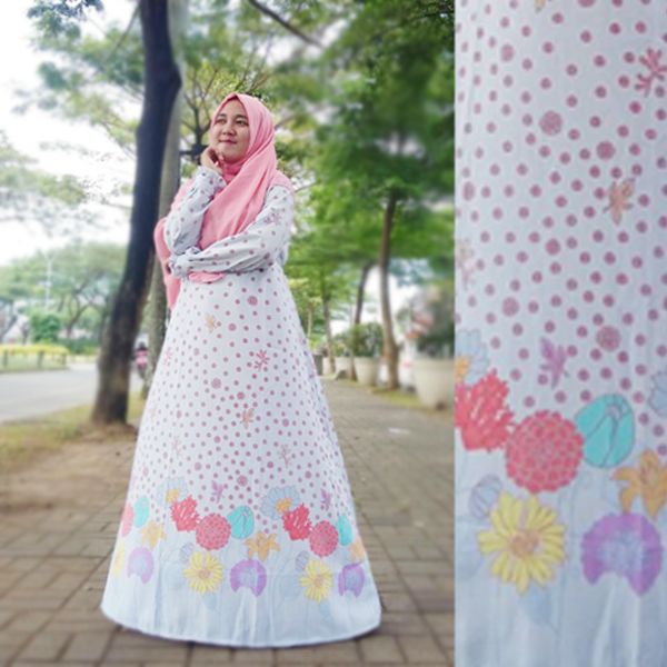 Gamis Anifa Premium Motif Polkadot Rose Bahan Katun Rayon Adem ALL SIZE Dress Wanita Simple