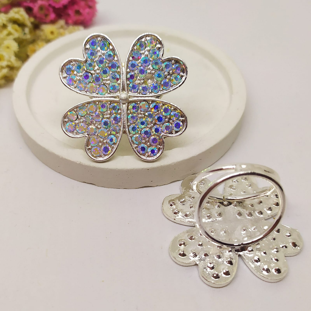 Termurah RING hijab /bros hijab/kolong jilbab/aksesoris hijab-Ring Flower Silver