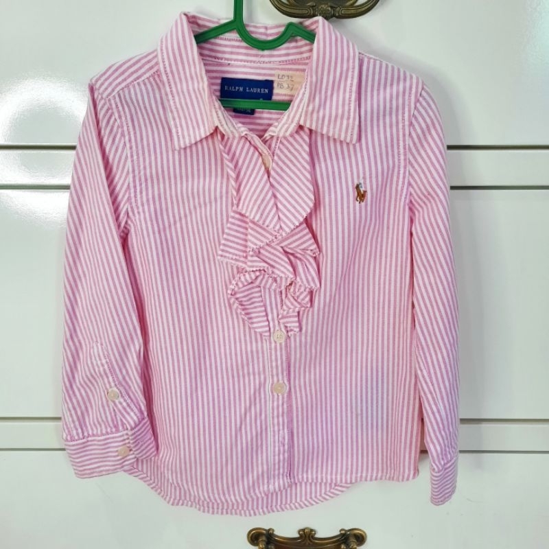 3-4 tahun Preloved Polo Ralph Lauren Kemeja Anak Salur Pink Original
