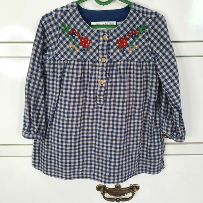 12-18 Bulan Preloved Zara Tartan Tunik Dress Anak Bayi Baby Girl Original